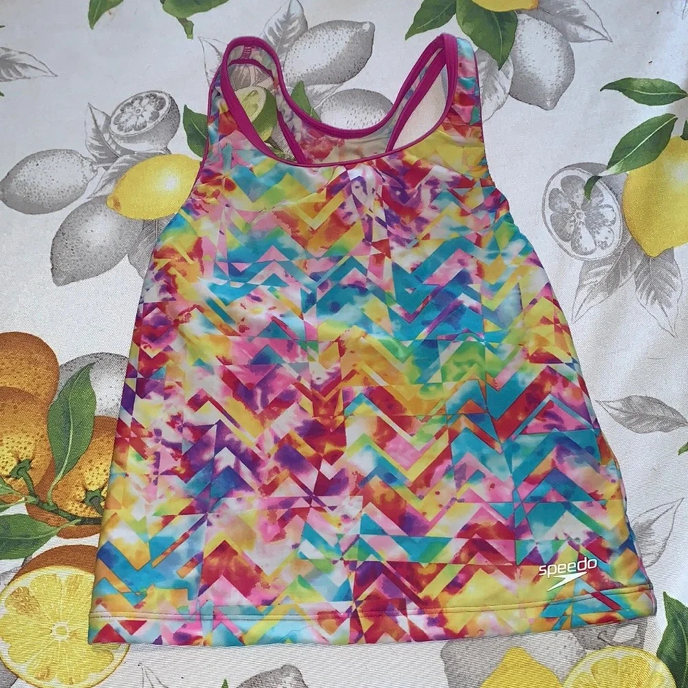Speedo Colorful Rainbow Racerback Tankini Top Sz Y12 EUC